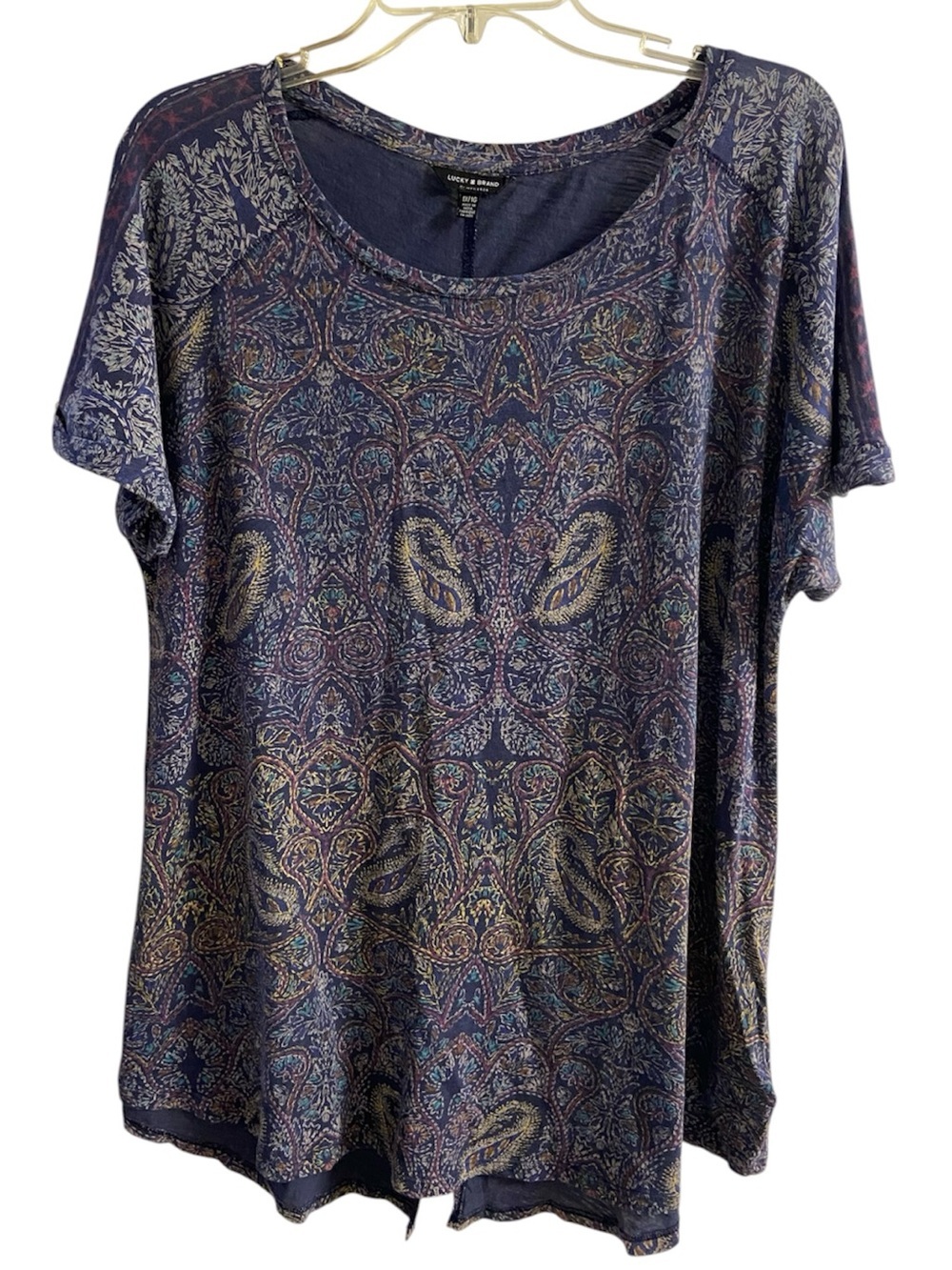 Lucky Brand Blue Paisley Print Scoop Neck Short Sleeve Top 1X